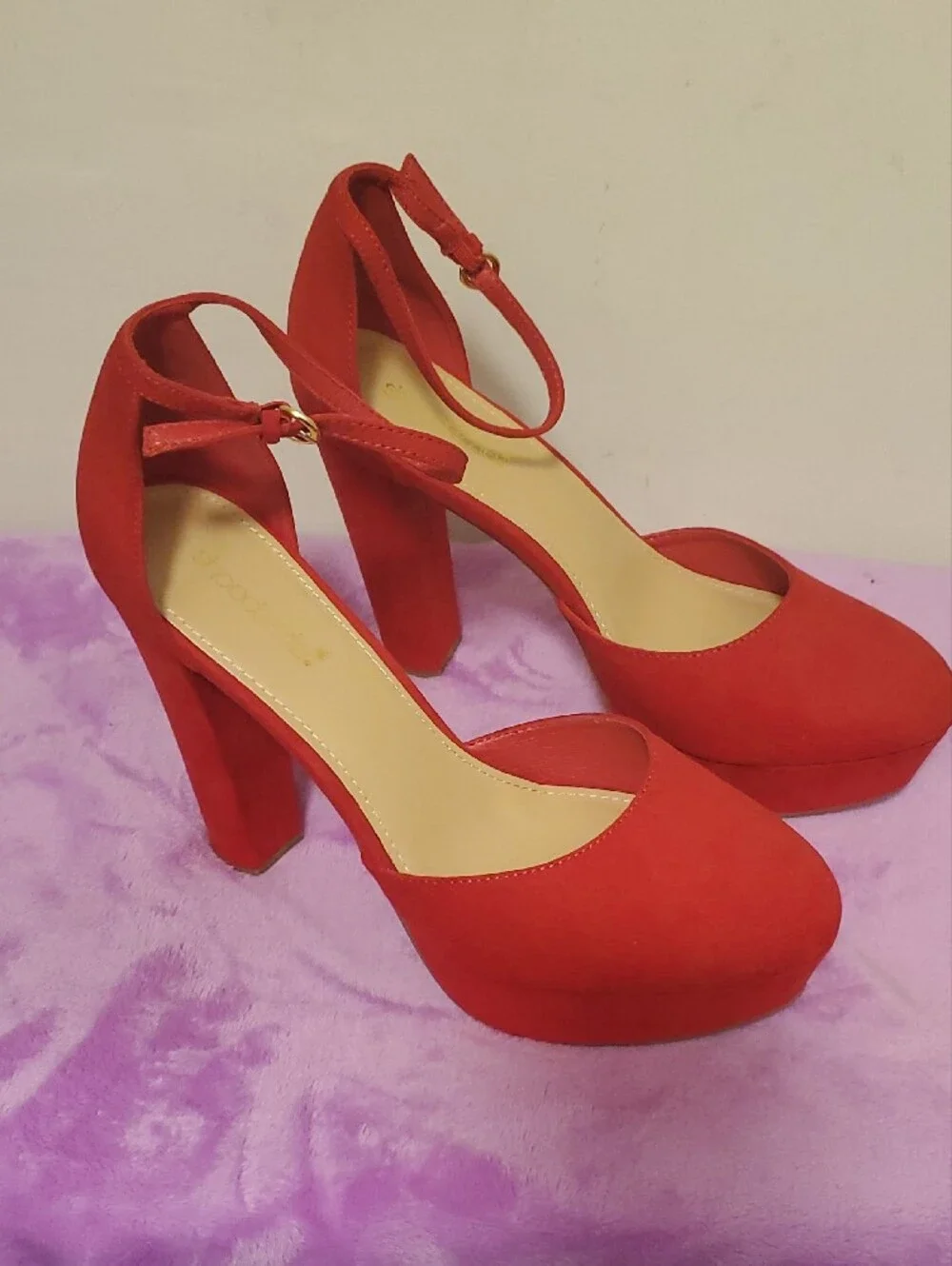 Shoe Dazzle Red Platform Ankle-Strap Block Heels